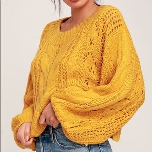 Mustard Yellow Cropped Balloon Sleeve Knit Sweater